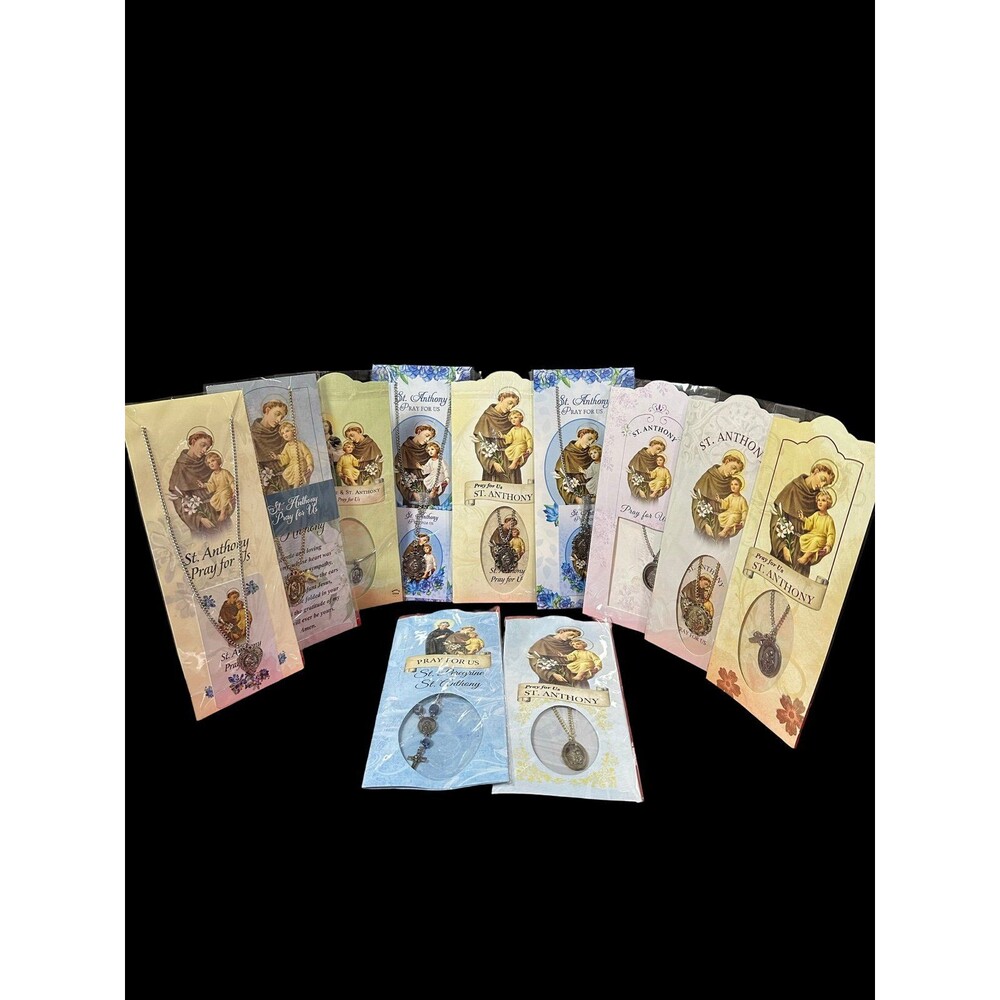 Lot of 11 - St. Anthony Medal Pendant Necklaces with Laminated Prayer Cards